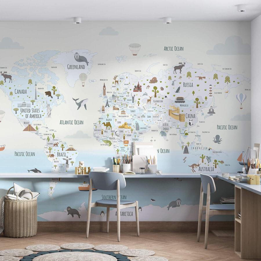 Mappa del mondo con diversi animali Mappa del mondo con diversi animali