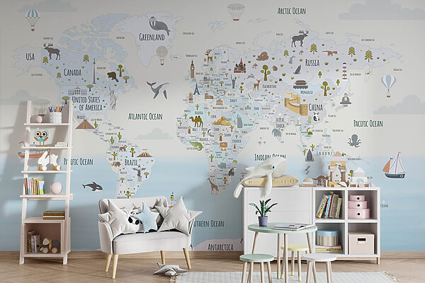 Mappa del mondo con diversi animali Mappa del mondo con diversi animali