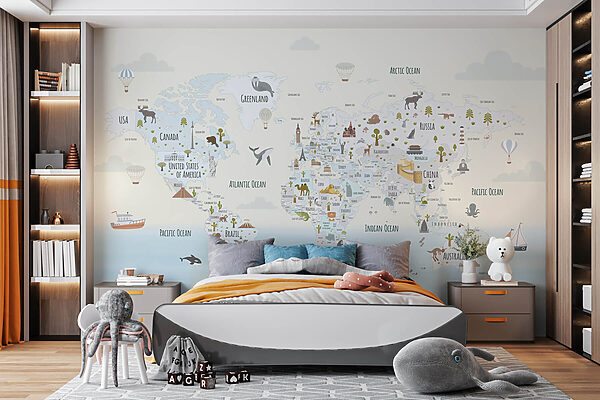 Mappa del mondo con diversi animali Mappa del mondo con diversi animali
