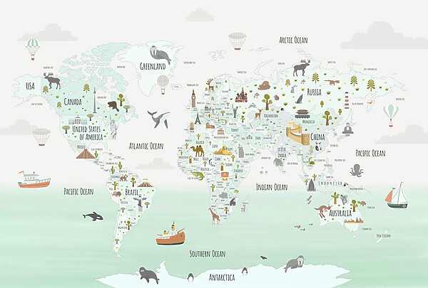 Mappa del mondo con animali Mappa del mondo con animali