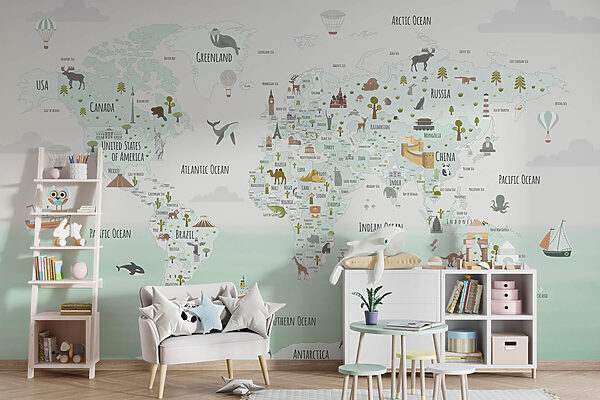 Mappa del mondo con animali Mappa del mondo con animali