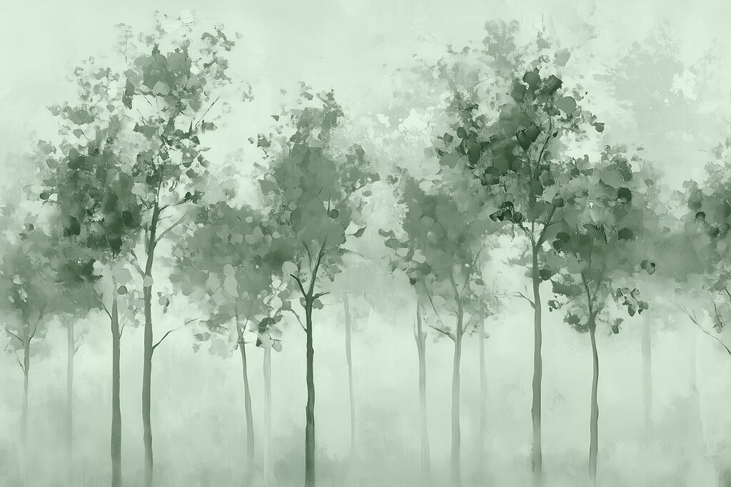 Gruppo di alberi nella nebbia Gruppo di alberi nella nebbia