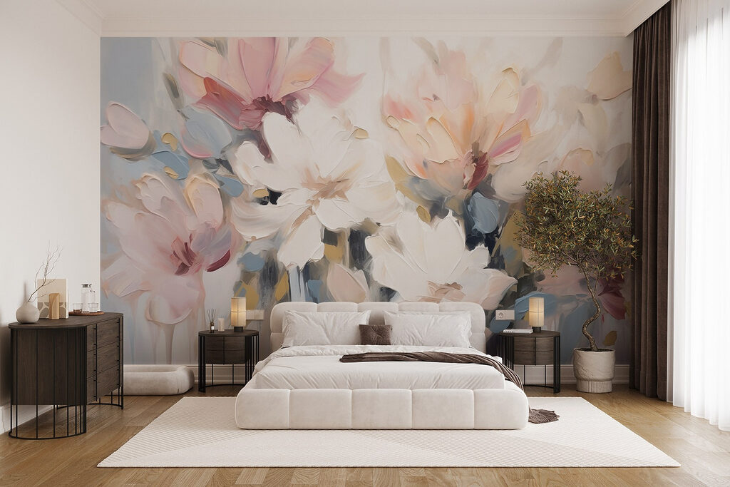 Painting of flowers on a white surface