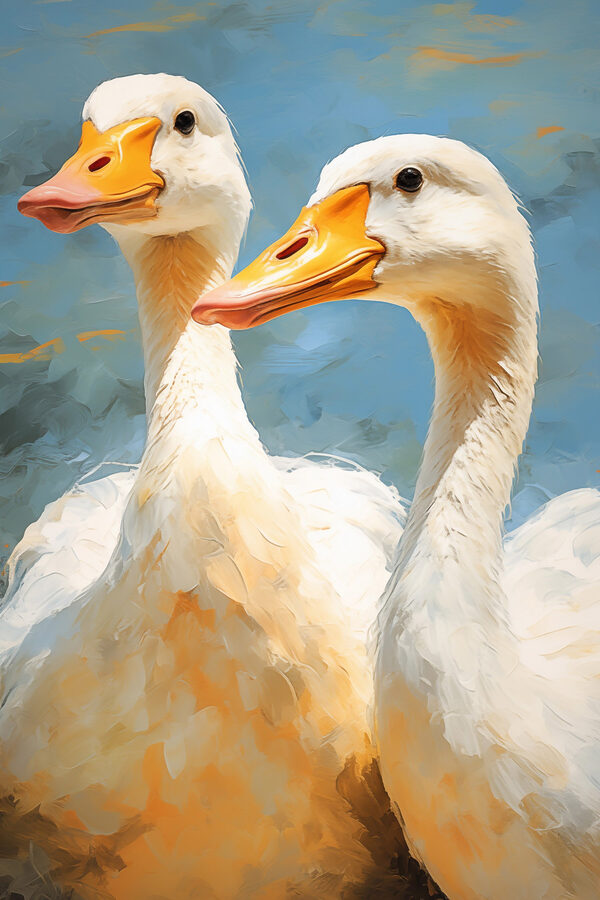 Pair of white ducks with orange beaks