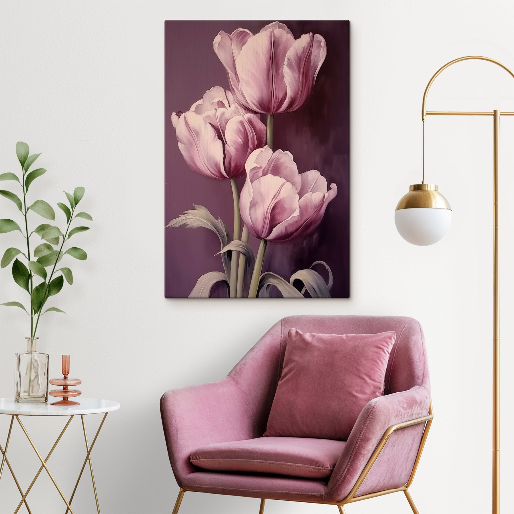 Painting of pink tulips Painting of pink tulips