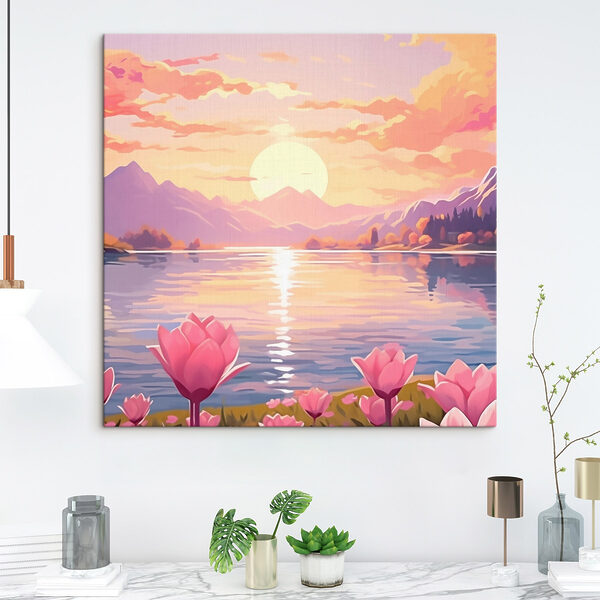 Quadri Fiori rosa in riva al lago (COD: s43523) Quadri Quadri Fiori rosa in riva al lago (COD: s43523)