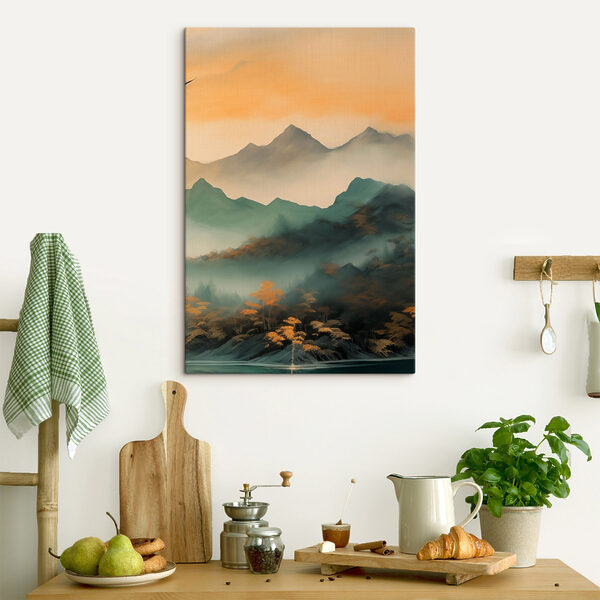 Foggy mountain range with trees Foggy mountain range with trees