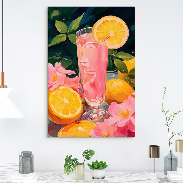 Quadri Bicchiere contenente un liquido rosa con limoni e fiori (COD: s43521) Quadri Quadri Bicchiere contenente un liquido rosa con limoni e fiori (COD: s43521)