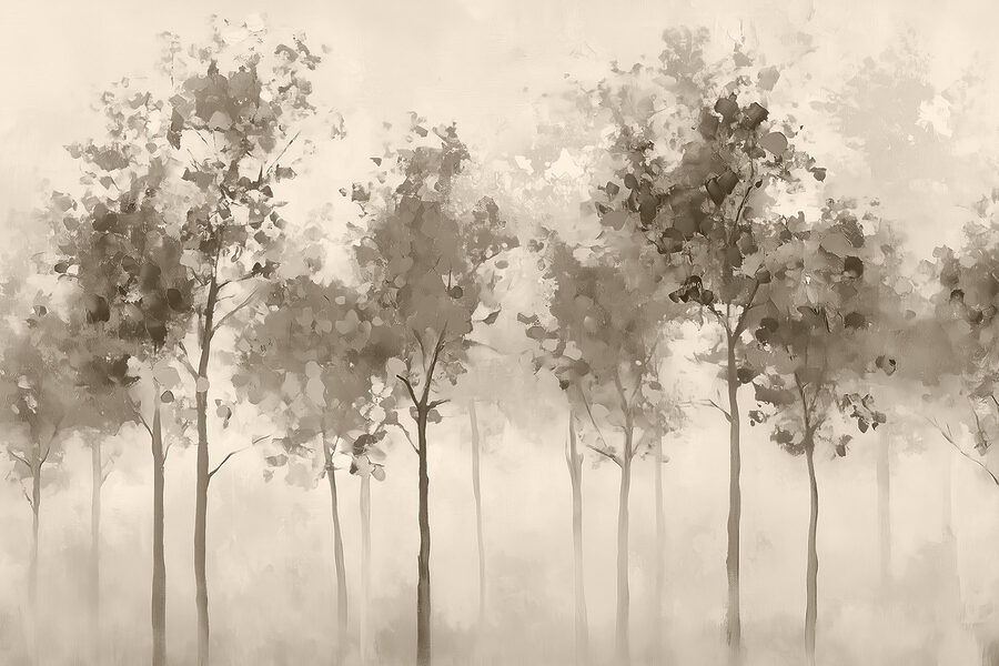 Gruppo di alberi in un'area nebbiosa
