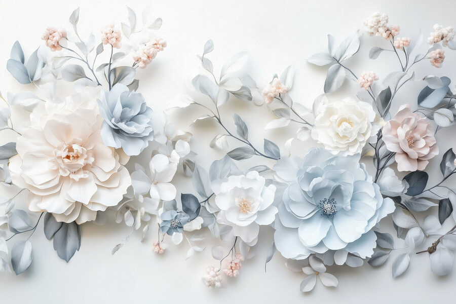 Carta da parati Gruppo di fiori su una superficie bianca - immagine 9