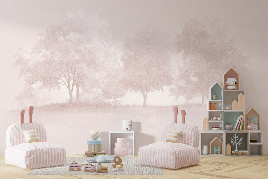 Group of trees in a foggy area