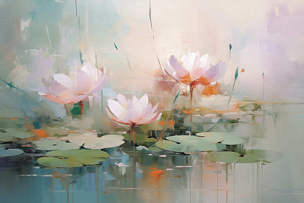 Painting of flowers on water Painting of flowers on water