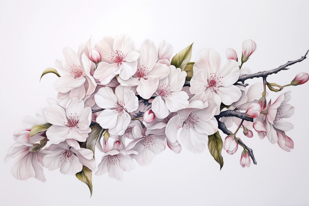 Pittura di fiori bianchi su un ramo Pittura di fiori bianchi su un ramo