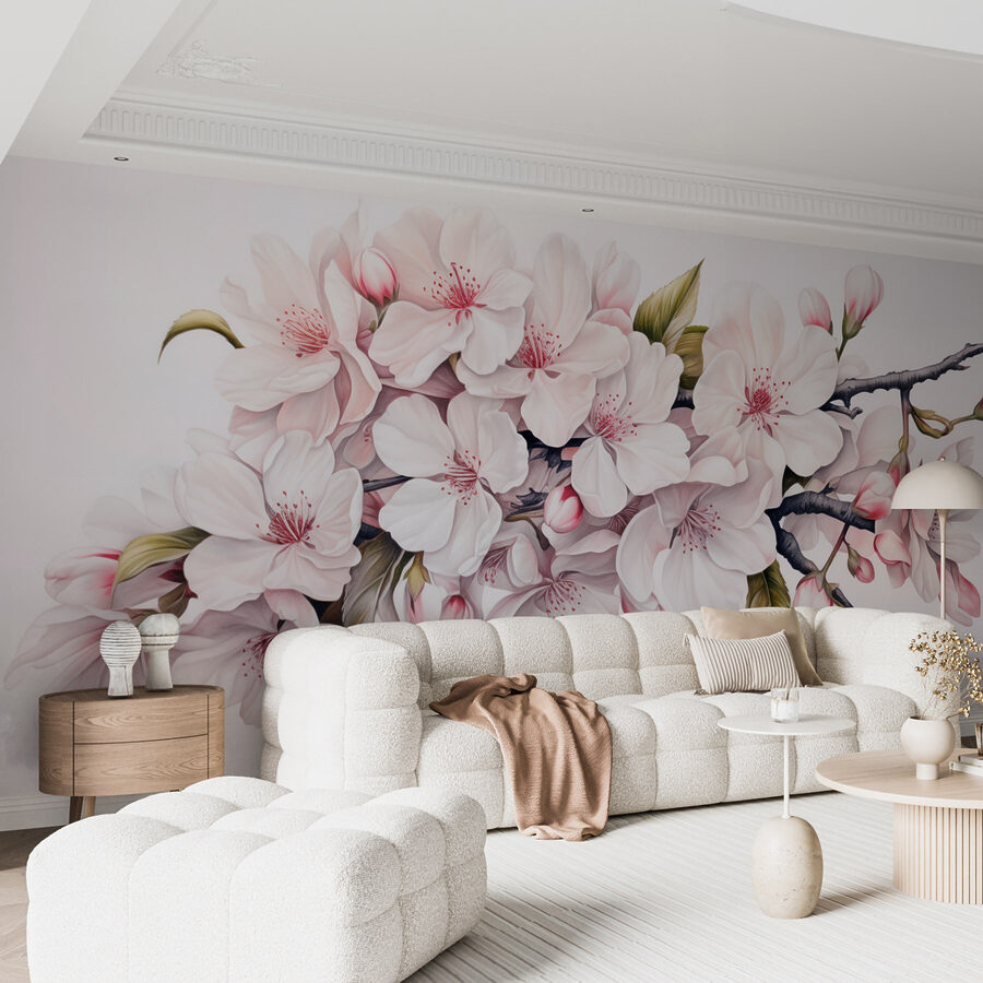 Pittura di fiori bianchi su un ramo Pittura di fiori bianchi su un ramo