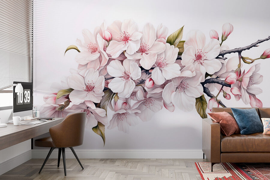 Pittura di fiori bianchi su un ramo Pittura di fiori bianchi su un ramo