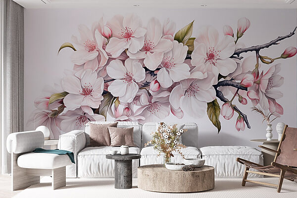 Pittura di fiori bianchi su un ramo Pittura di fiori bianchi su un ramo