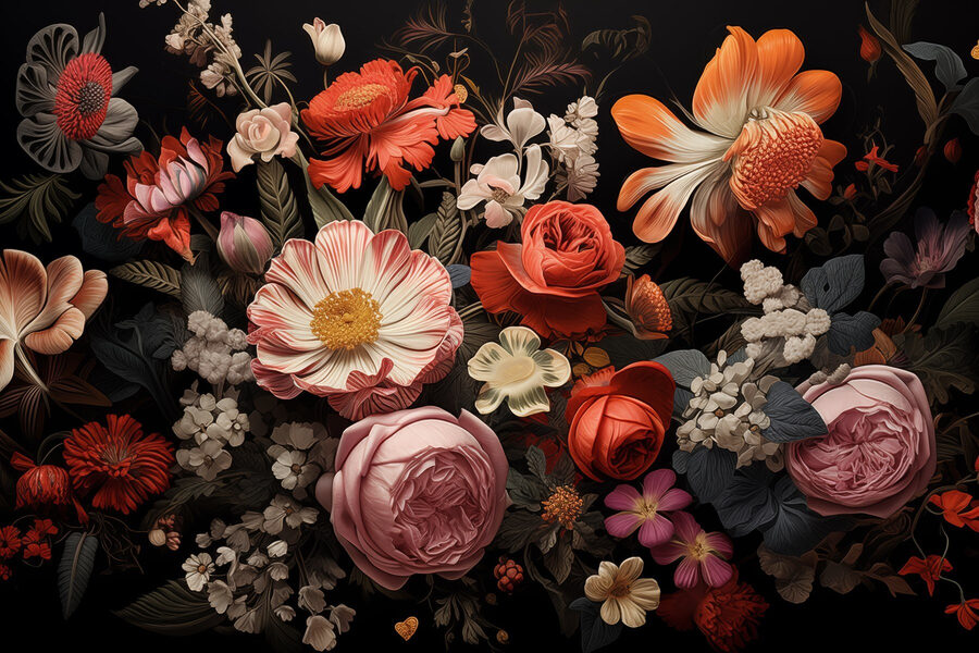 Carta da parati Gruppo di fiori su sfondo nero - immagine 6