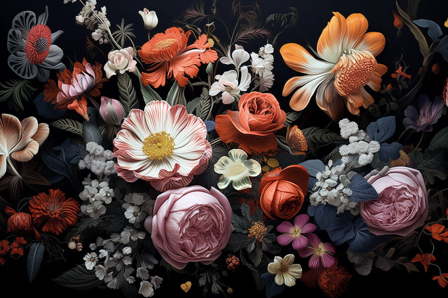 Gruppo di fiori su sfondo nero