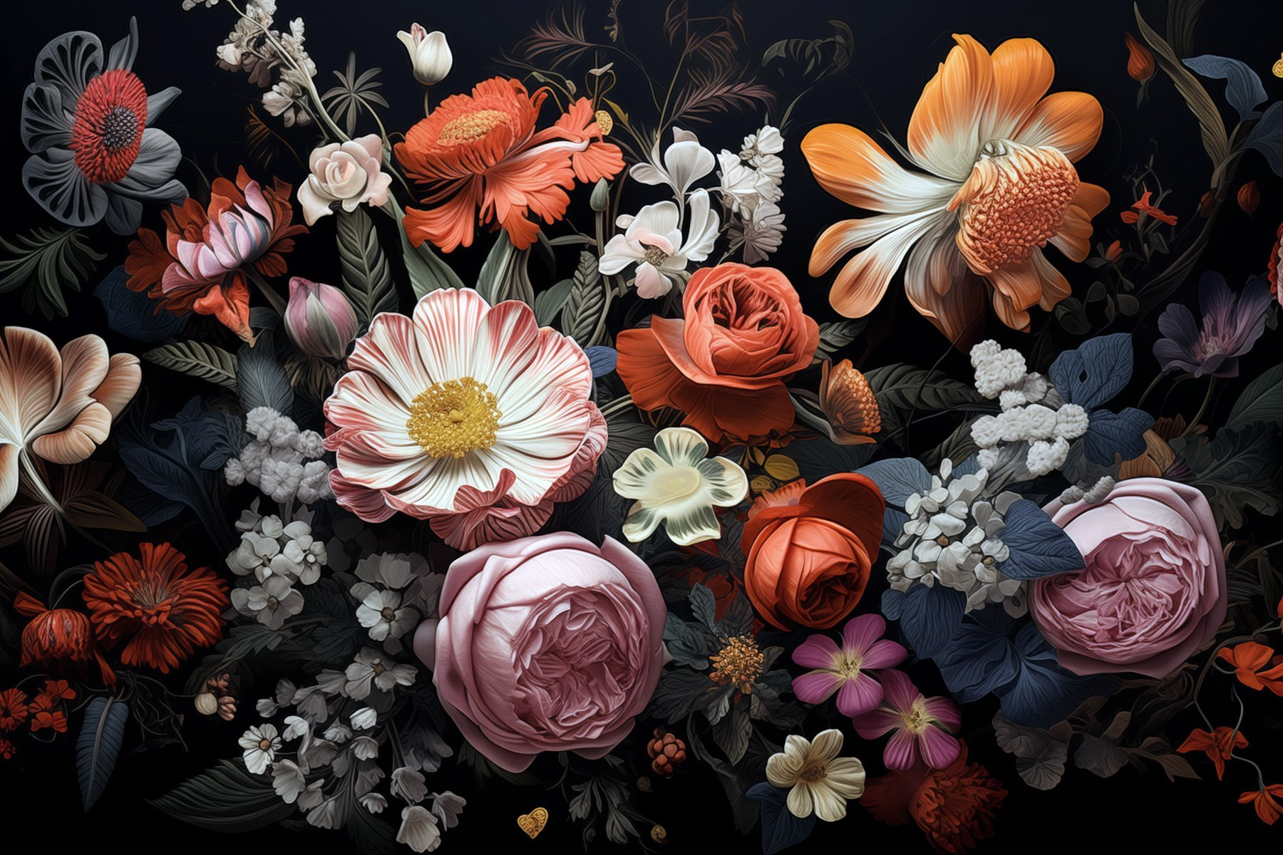 Group of flowers on a black background