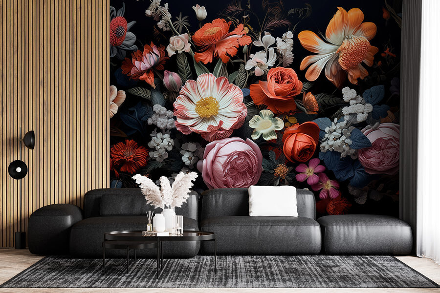 Gruppo di fiori su sfondo nero