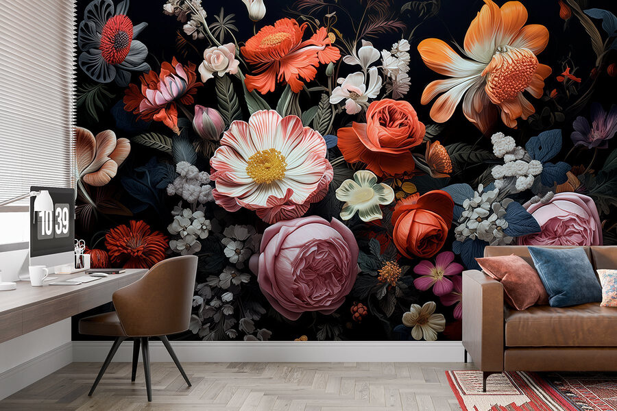 Gruppo di fiori su sfondo nero