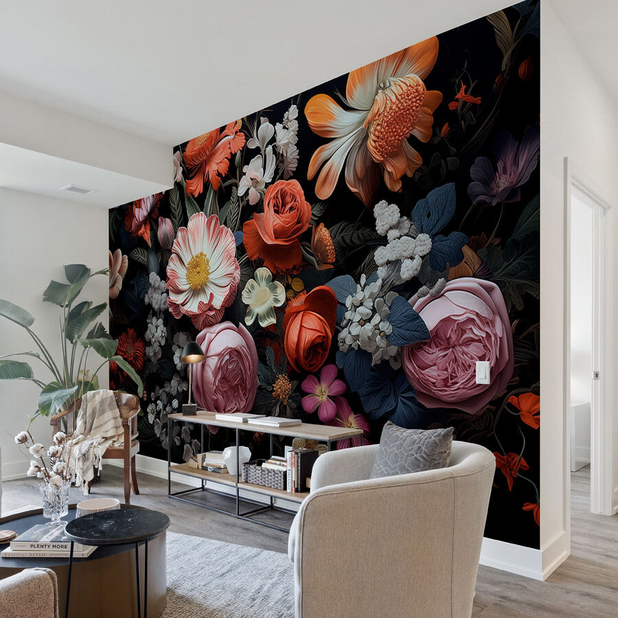 Gruppo di fiori su sfondo nero