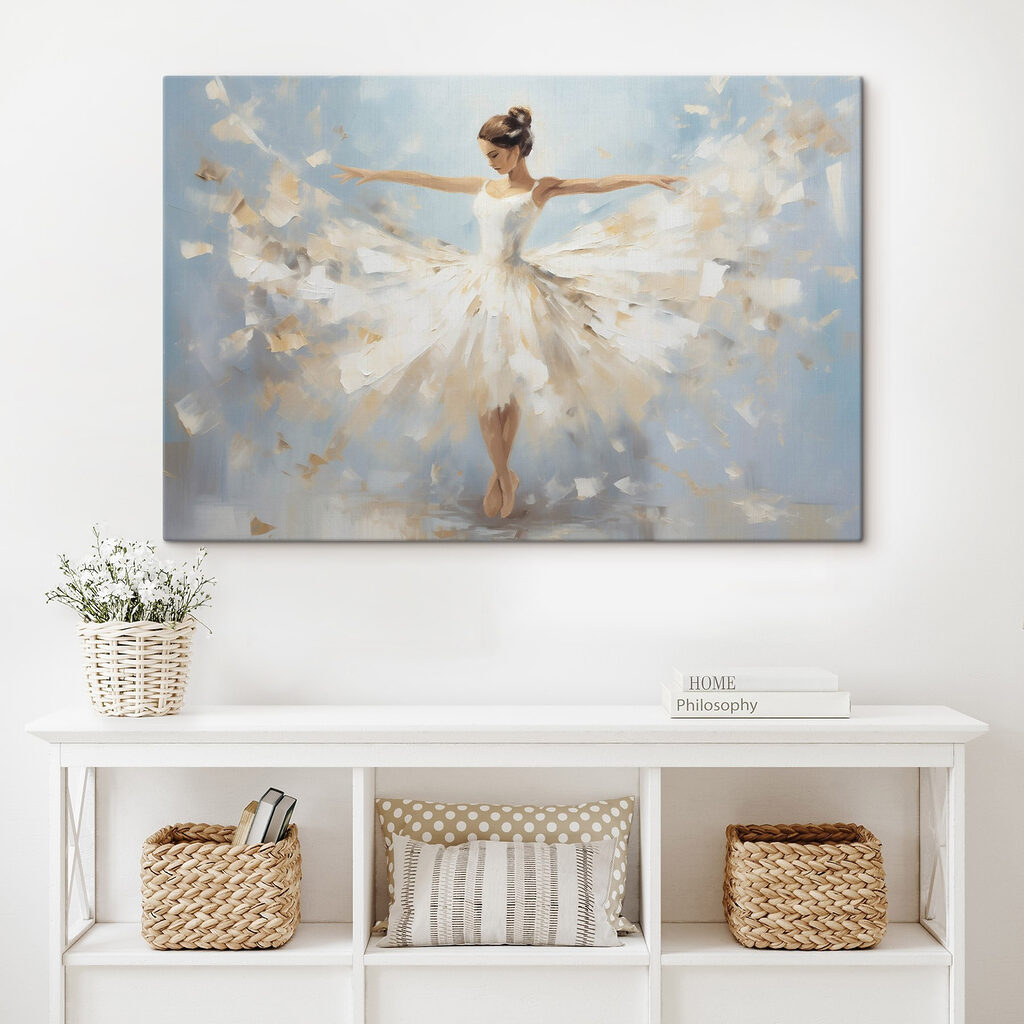 Painting of a woman in a white dress Painting of a woman in a white dress