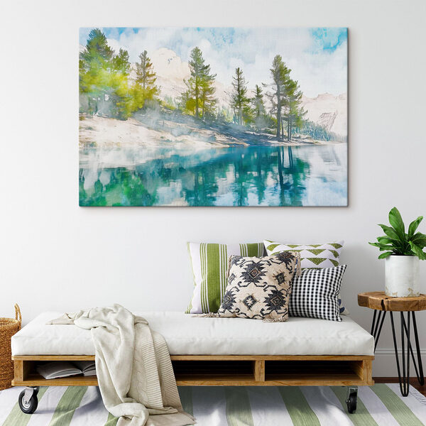 Quadri Acqua con alberi e montagne sullo sfondo (COD: s43924) Quadri Quadri Acqua con alberi e montagne sullo sfondo (COD: s43924)