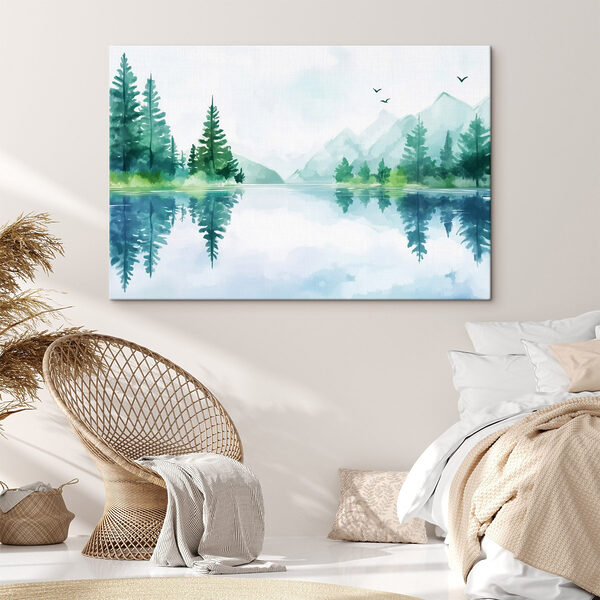 Quadri Quadri Acqua con alberi e montagne sullo sfondo (COD: s43922)