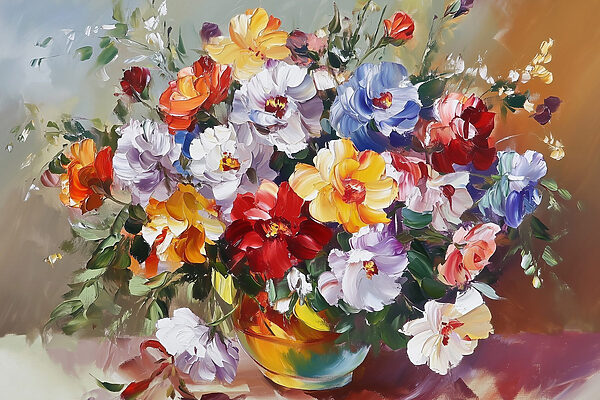 Painting of flowers in a vase Painting of flowers in a vase