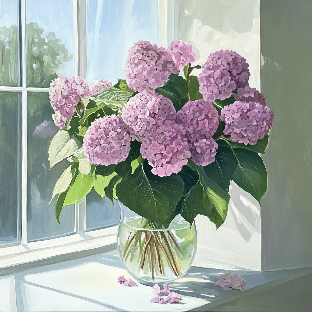 Painting of a vase of flowers Painting of a vase of flowers