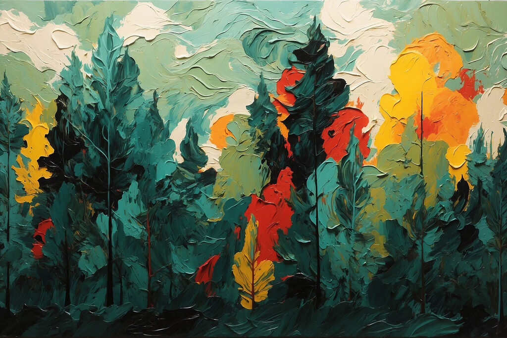 Painting of trees and sun Painting of trees and sun