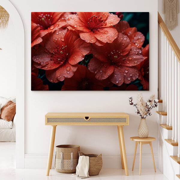 Quadri Mazzo di fiori rossi con goccioline d'acqua