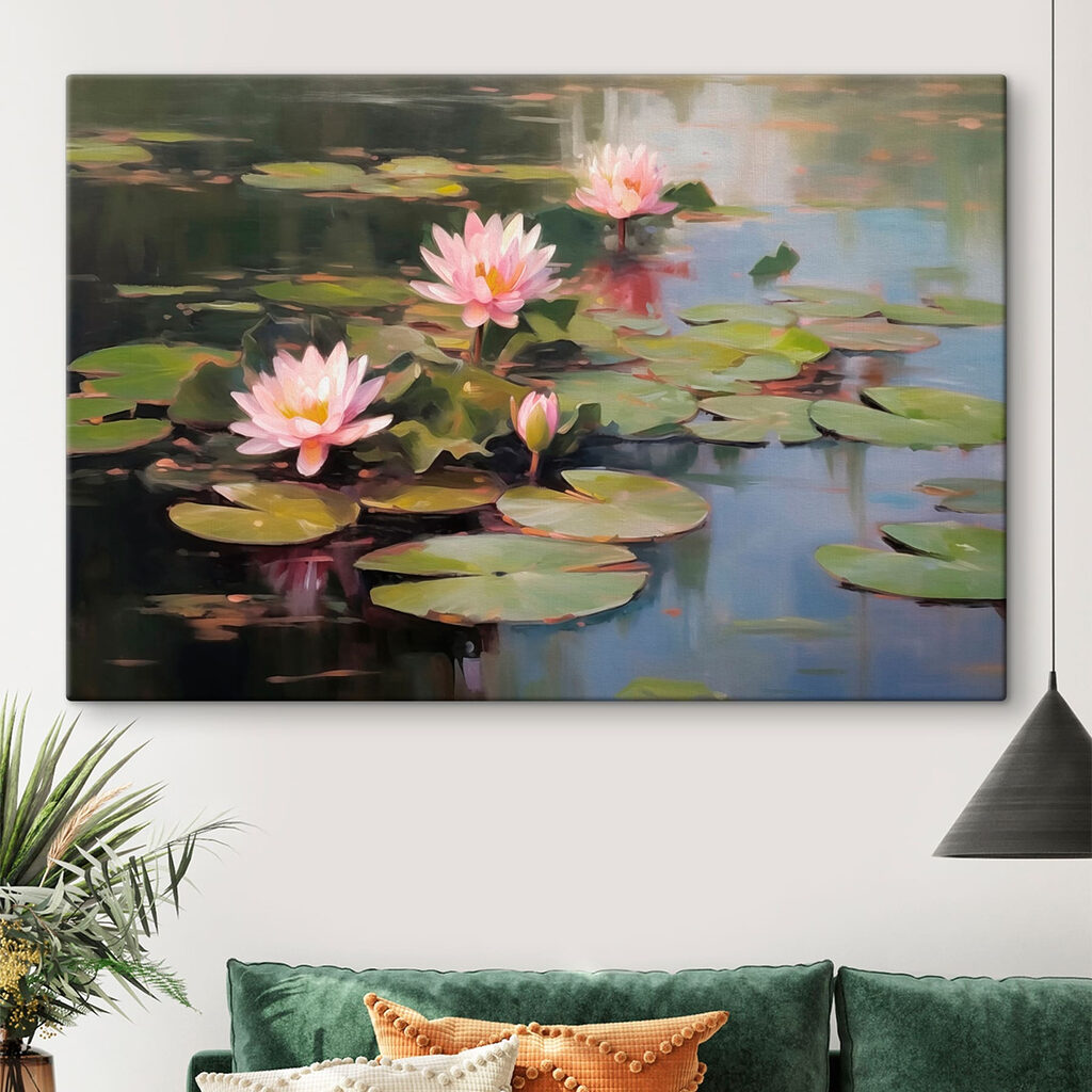Group of pink flowers on lily pads Group of pink flowers on lily pads