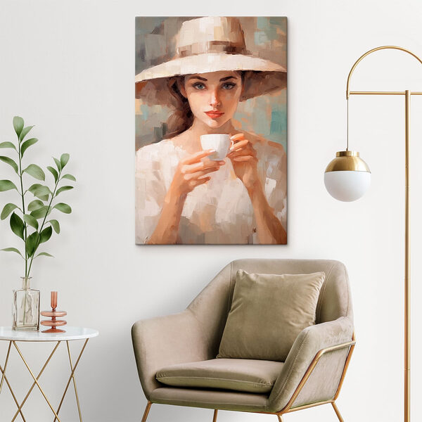 Woman wearing a hat holding a cup
