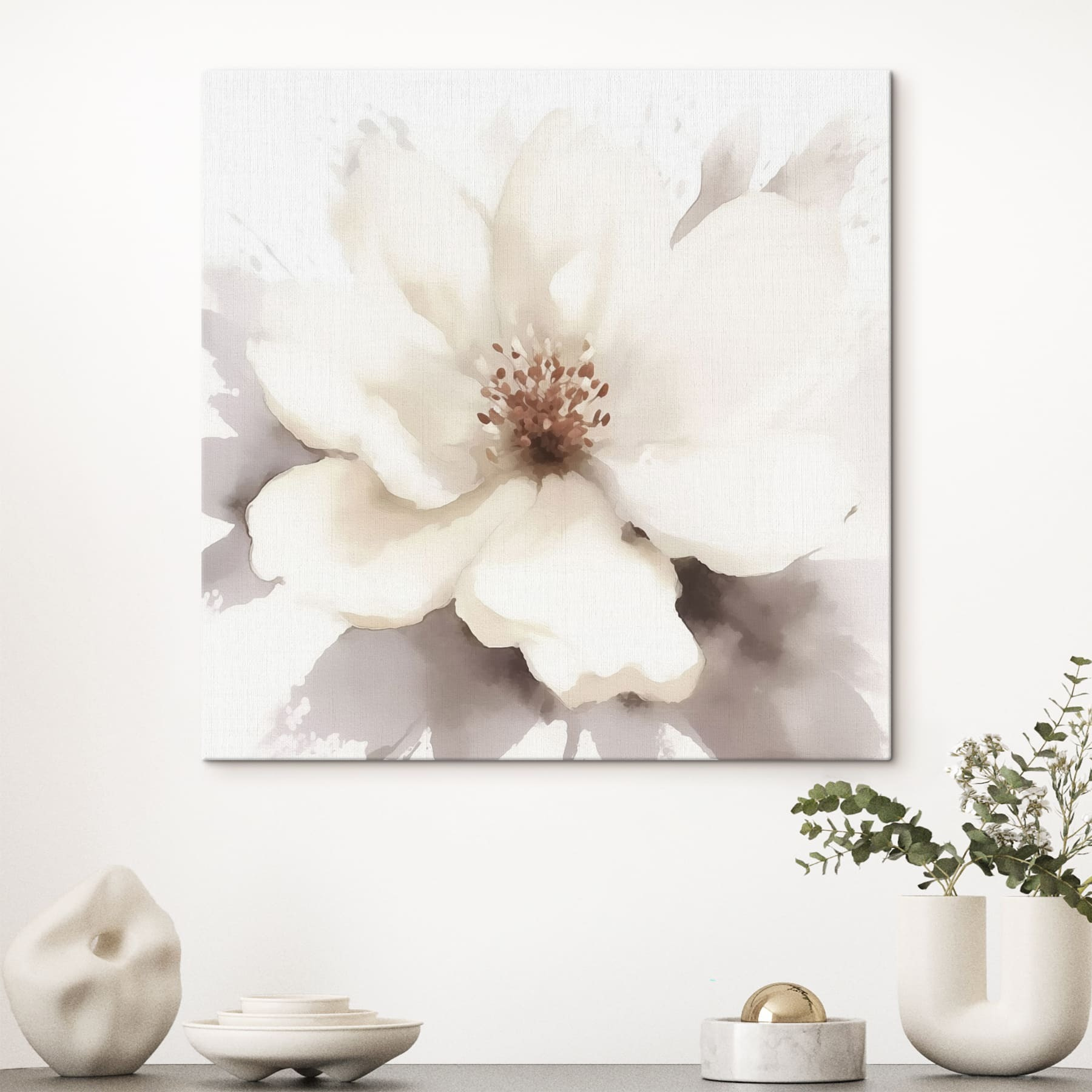 White flower with brown center