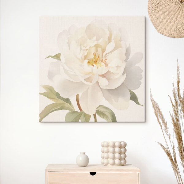 Fiore bianco con foglie verdi Quadri Fiore bianco con foglie verdi