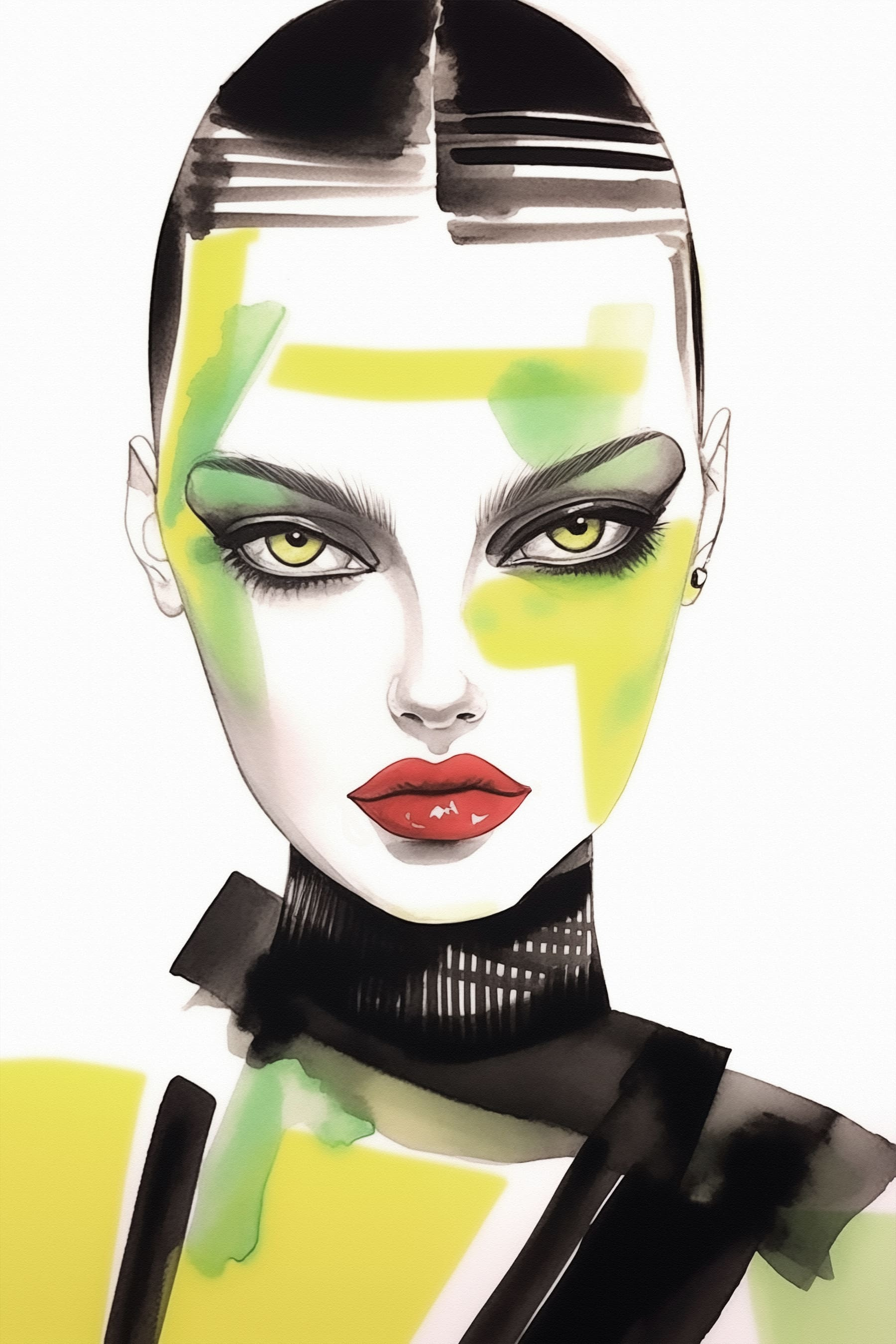Woman with green and yellow makeup Woman with green and yellow makeup