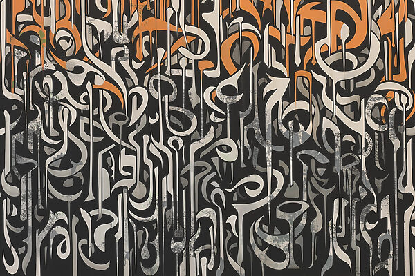Arte in bianco e nero con linee arancioni e bianche Arte in bianco e nero con linee arancioni e bianche
