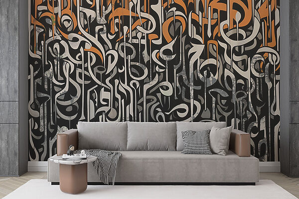 Arte in bianco e nero con linee arancioni e bianche Arte in bianco e nero con linee arancioni e bianche
