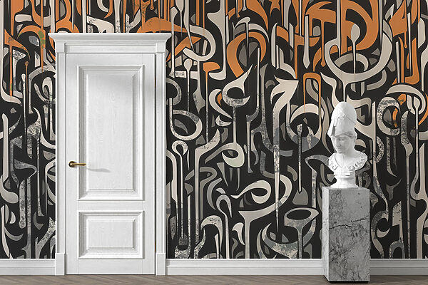 Arte in bianco e nero con linee arancioni e bianche Arte in bianco e nero con linee arancioni e bianche