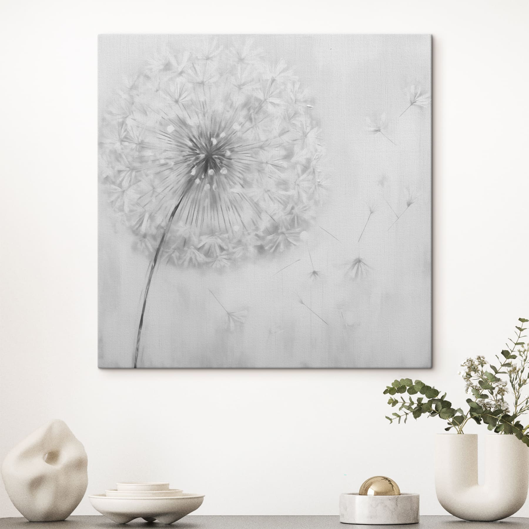 Dandelion flower with seeds flying in the air Dandelion flower with seeds flying in the air