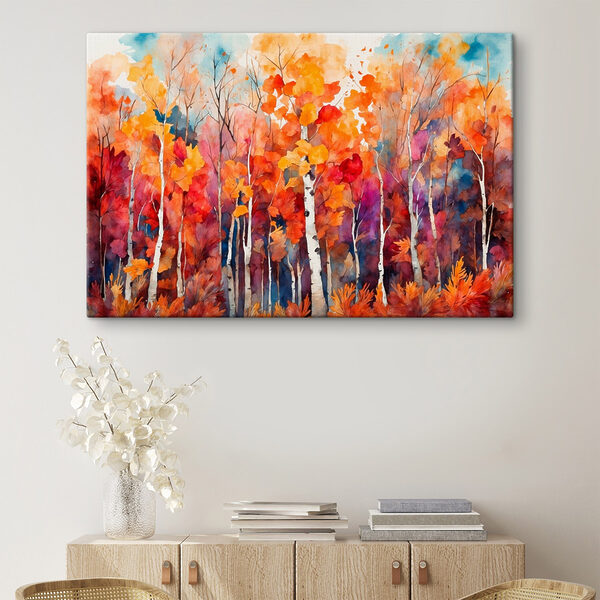 Quadri Quadri Acquerello raffigurante alberi con foglie arancioni e viola (COD: s43447)