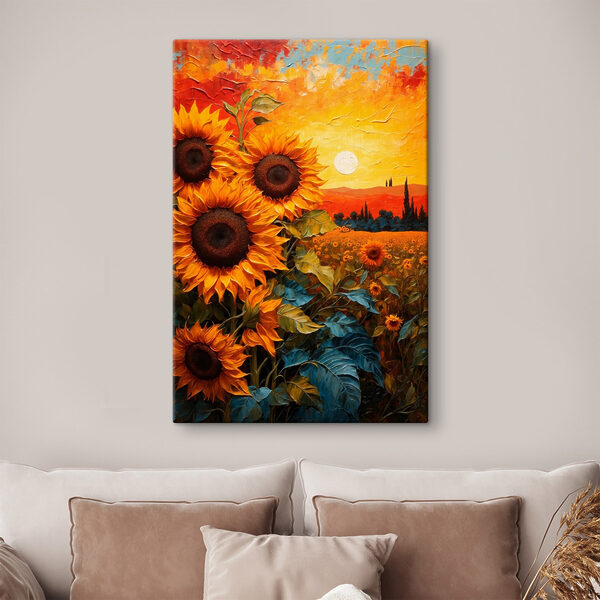 Dipinto di girasoli in un campo Quadri Dipinto di girasoli in un campo
