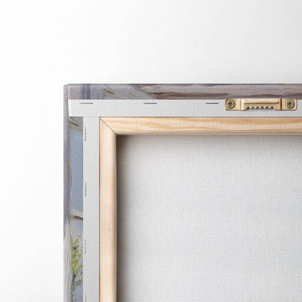 Painting of a house seen through a window Painting of a house seen through a window