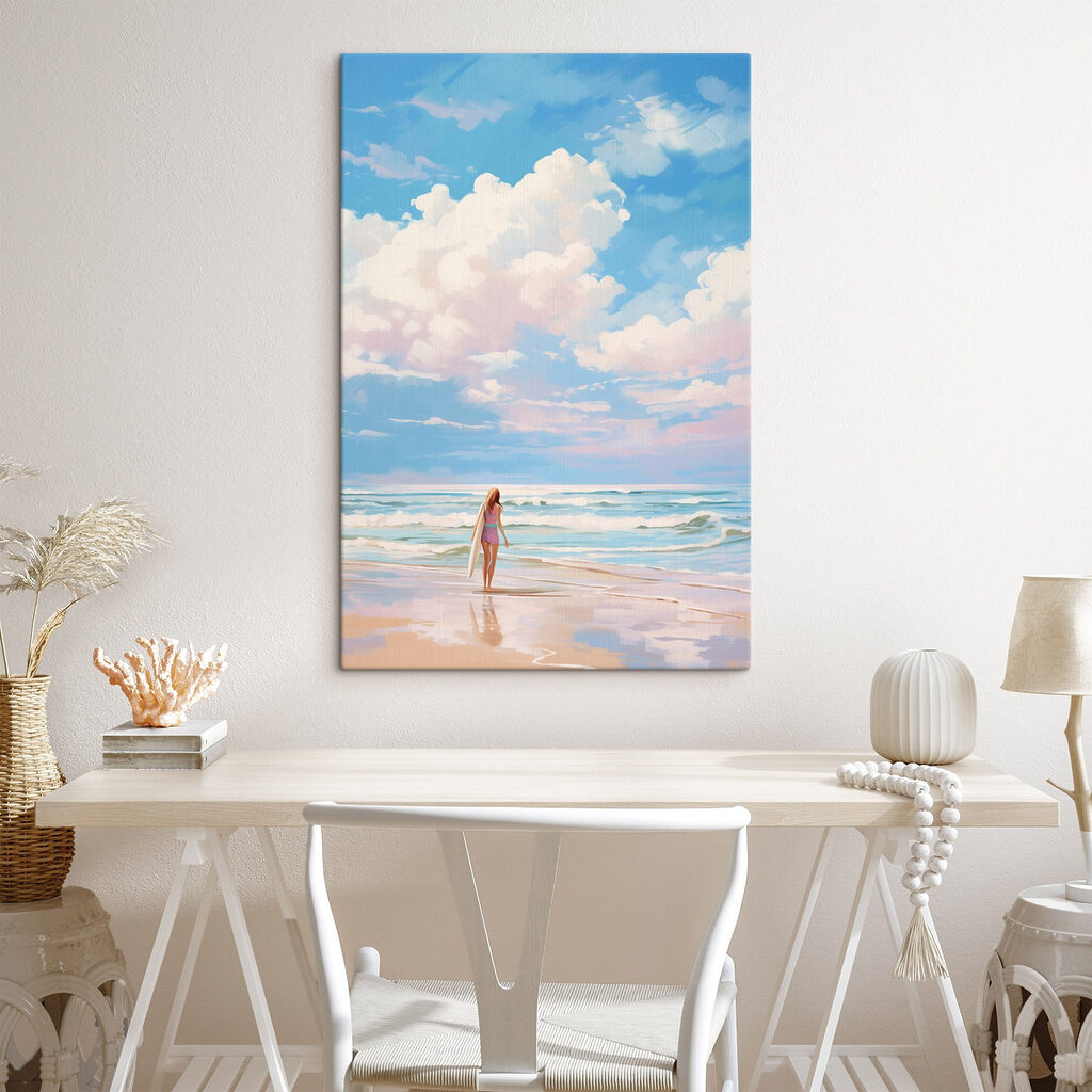 Girl holding a surfboard on a beach
