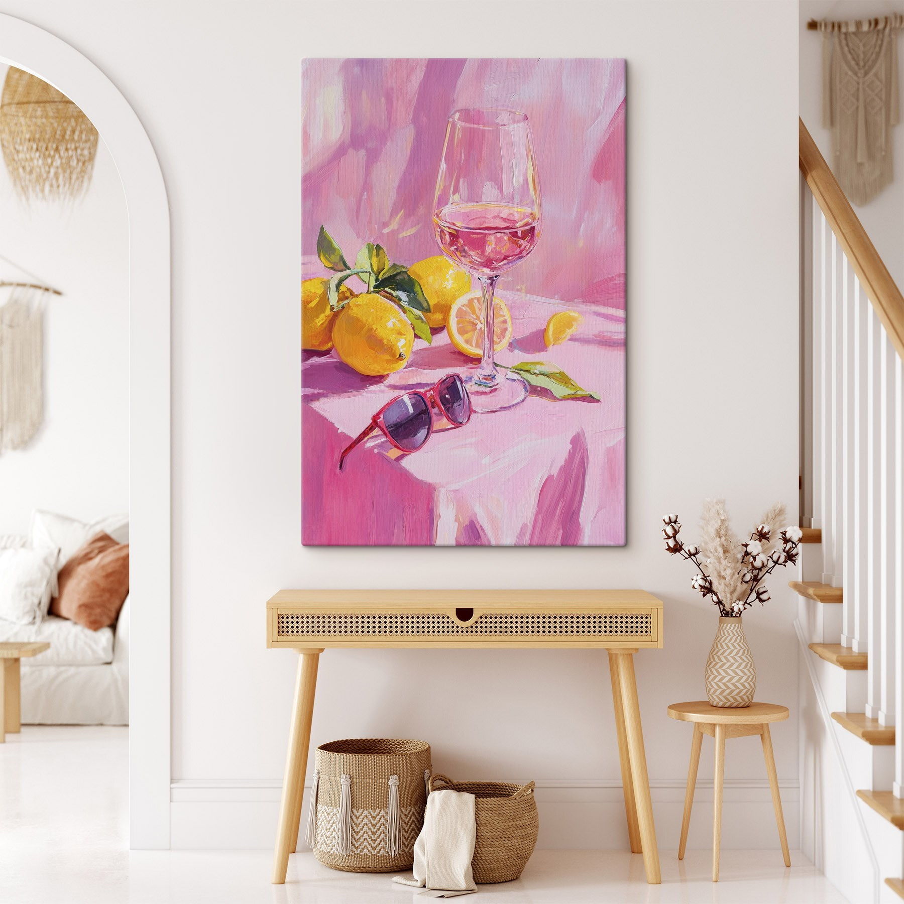 Glass of wine next to lemons and sunglasses Glass of wine next to lemons and sunglasses