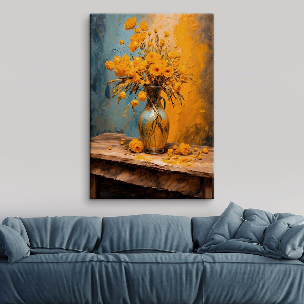 Vase of yellow flowers