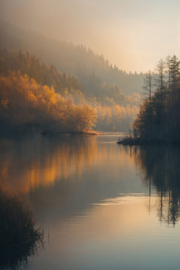 Lake with trees and mountains in the background Lake with trees and mountains in the background