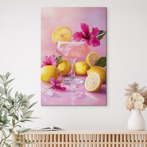 Quadri Quadri Bicchiere con una bevanda rosa e dei limoni (COD: s43895)